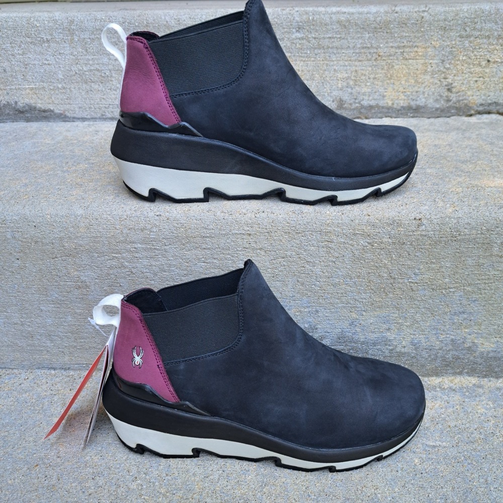 Spyder New With Tag Women's Leather Waterproof Black Slip on Ankle Boots Size 9M